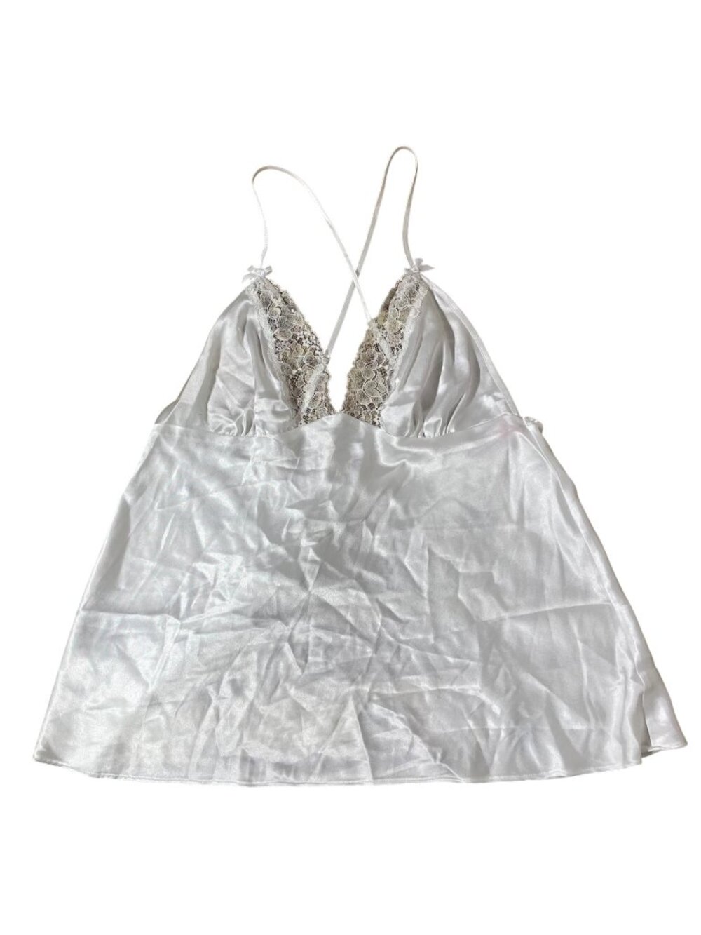 Victoria's Secret Vintage Y2K Babydoll Slip Top Coquette Lace Bow Sz MED